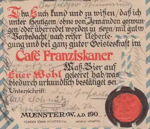 ALTE PRÄGE POSTKARTE CAFÉ FRANZISKANER MÜNSTER MÜNCHNER KINDL Bier beer cpa postcard AK Ansichtskarte