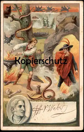 ALTE POSTKARTE FREYSCHÜTZ WEBER EULE OWL SCHLANGE SNAKE Autogramm cpa postcard AK Ansichtskarte