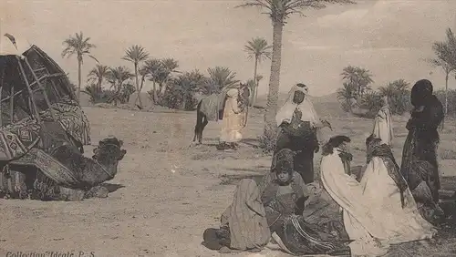ALTE POSTKARTE SCÈNES ET TYPES UN CAMPEMENT DANS LE SUD Tracht traditional costume folklorique postcard Kamel camel cpa