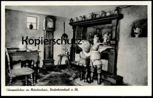 ALTE POSTKARTE SCHNEEWITTCHEN IM MÄRCHENHAIN NIEDERHEIMBACH Märchen fairy tale fable Standuhr snow white postcard AK