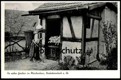 ALTE POSTKARTE DIE SIEBEN GEISLEIN IM MÄRCHENHAIN NIEDERHEIMBACH Märchen fairy tale fable Ziege goat seven little kids