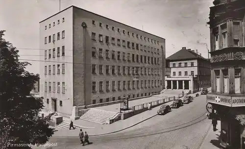 ÄLTERE POSTKARTE PIRMASENS HAUPTPOST MIT BAHNHOF APOTHEKE Bayer Togal Post Ansichtskarte AK cpa postcard