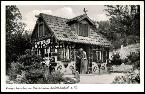 ALTE POSTKARTE KNUSPERHÄUSCHEN IM MÄRCHENHAIN NIEDERHEIMBACH AM RHEIN Hexe witch fairytale Märchen Hänsel und Gretel AK