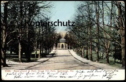 ALTE POSTKARTE BALTIMORE MARYLAND BAND STAND & MALL DRUID HILL PARK MD. cpa postcard AK Ansichtskarte