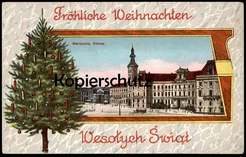 ALTE POSTKARTE WARSZAWA WESOTYCH SWIAT RATUSZ WARSCHAU FRÖHLICHE WEIHNACHTEN Tannenbaum Christbaum Tanne cpa postcard AK