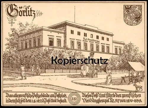 ALTE KÜNSTLER POSTKARTE GÖRLITZ POSTGEBÄUDE AM POST-PLATZ 1938 POST-AMT Postamt Sonderstempel Ganzsache Ansichtskarte