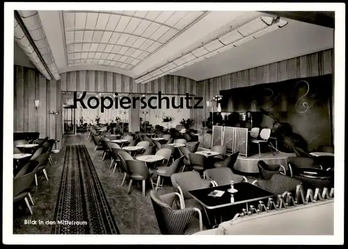 ÄLTERE POSTKARTE BLICK IN DEN MITTELRAUM KONZERT-CAFÉ-RESTAURANT HEMESATH DÜSSELDORF KONTRABASS postcard Ansichtskarte