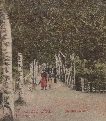 ALTE POSTKARTE GRUSS AUS LIBAU DIE BIRKEN-ALLÉE 1909 KURLAND BIRKENALLEE LIEPAJA alley cpa postcard AK Ansichtskarte