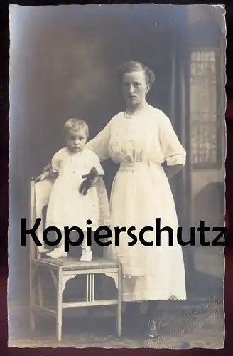 ALTE FOTO POSTKARTE MUTTER & KIND TEDDYBÄR ATELIER GIEGERICH NIEDER INGELHEIM mother child enfant fille Teddy Bär