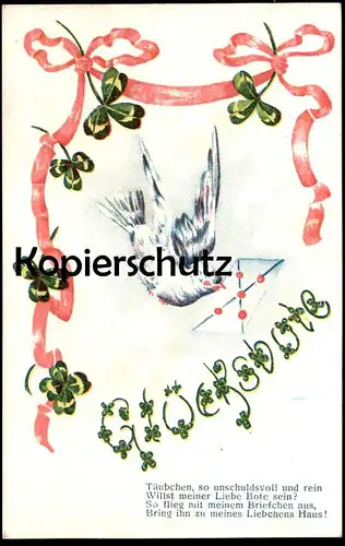 ALTE POSTKARTE GLÜCKSBOTE TAUBE MIT BRIEF BRIEFTAUBE Bote carrier pigeon voyageur Kleeblatt postcard cpa Ansichtskarte