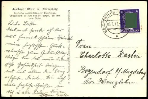 ALTE POSTKARTE JESCHKEN 1010 M BEI REICHENBERG 1943 Liberec Sudeten cpa AK postcard Ansichtskarte