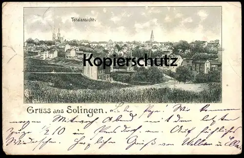 ALTE POSTKARTE GRUSS AUS SOLINGEN TOTALANSICHT 1899 PANORAMA Gesamtansicht cpa AK Ansichtskarte postcard