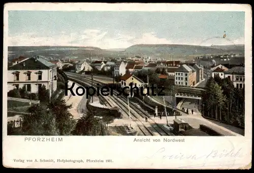 ALTE POSTKARTE PFORZHEIM ANSICHT VON NORDWEST BAHN Bahnstrecke railway track Ansichtskarte AK cpa postcard