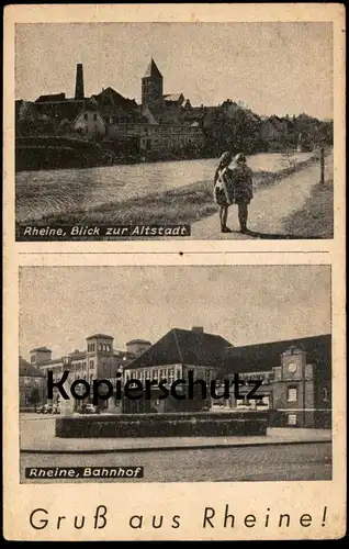ALTE POSTKARTE GRUSS AUS RHEINE BLICK ZUR ALTSTADT BAHNHOF Kinder Mädchen station gare cpa postcard Ansichtskarte AK