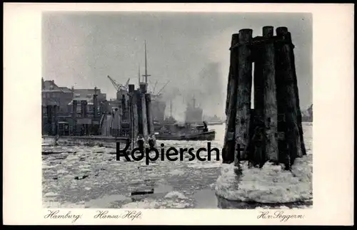 ALTE POSTKARTE HAMBURG HANSA-HÖFT Hansahöft Schiff Kran ship crane grue Winter Ansichtskarte postcard cpa AK