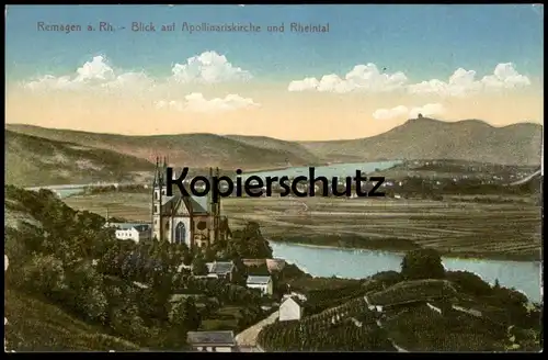 ALTE POSTKARTE REMAGEN AM RHEIN BLICK AUF APOLLINARISKIRCHE UND RHEINTAL Apollinaris Kirche Ansichtskarte cpa postcard