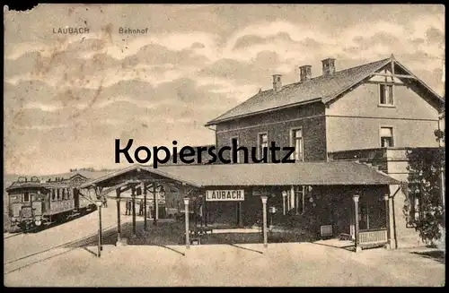 ALTE POSTKARTE LAUBACH HESSEN BAHNHOF MIT ZUG WAGGON station gare train cpa postcard Ansichtskarte AK