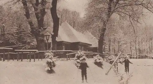 ALTE POSTKARTE WALDHAUS DREI BÄNKE NEHEIM AN DER RUHR Arnsberg Neheim-Hüsten Kinder child Winter postcard Ansichtskarte