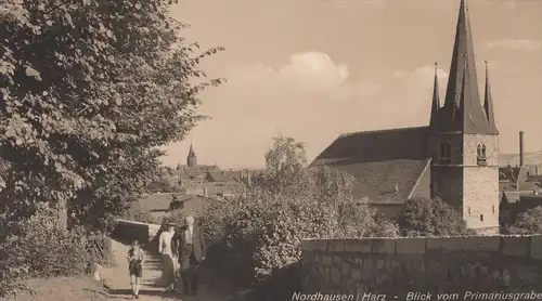 ALTE POSTKARTE NORDHAUSEN HARZ BLICK VOM PRIMARIUSGRABEN KIND OPA OMA FAMILIE family Ansichtskarte AK cpa postcard