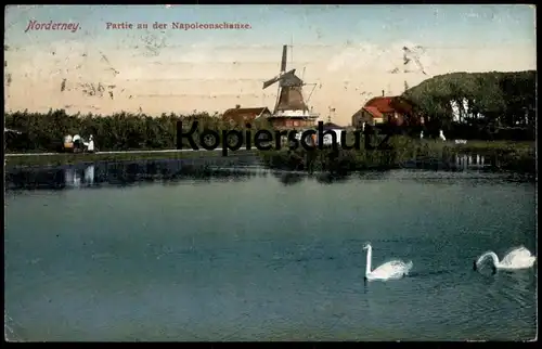 ALTE POSTKARTE NORDERNEY PARTIE AN DER NAPOLEONSCHANZE Windmühle windmill moulin à vent Ansichtskarte AK cpa postcard