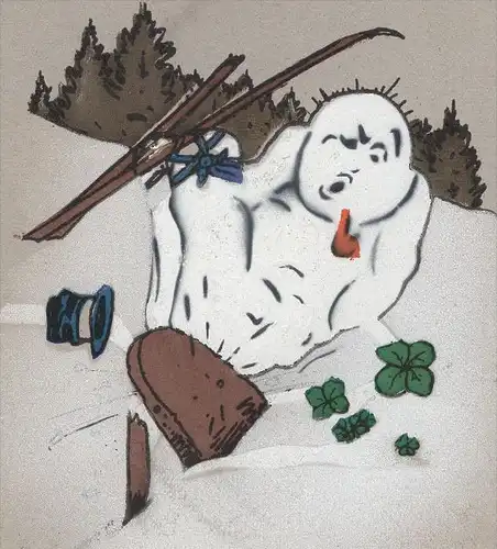 ALTE POSTKARTE GLÜCKLICHE FAHRT INS NEUE JAHR SCHNEEMANN UNFALL SKI Carl Diehl ? snowman skiing bonhomme de neige crash