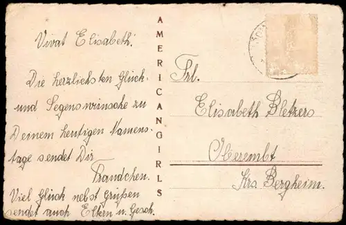 ALTE POSTKARTE HERZLICHEN GLÜCKWUNSCH ZUM NAMENSTAGE FRAU HALSKETTE women femme Verlag American Girls cpa postcard AK