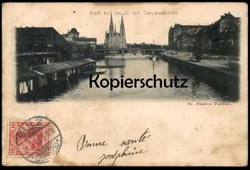 ALTE POSTKARTE STRASSBURG BLICK AUF DIE ILL MIT GARNISONSKIRCHE WAARENHAUS M. KNOPF Strasbourg postcard AK cpa