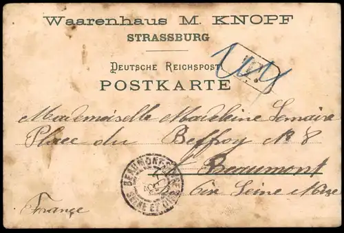 ALTE POSTKARTE STRASSBURG BLICK AUF DIE ILL MIT GARNISONSKIRCHE WAARENHAUS M. KNOPF Strasbourg postcard AK cpa