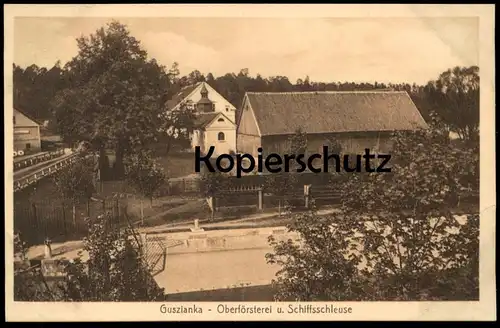 ALTE POSTKARTE GUSZIANKA OBERFÖRSTEREI UND SCHIFFSSCHLEUSE MASUREN Guzianka Schleuse écluse sluice watergate postcard AK