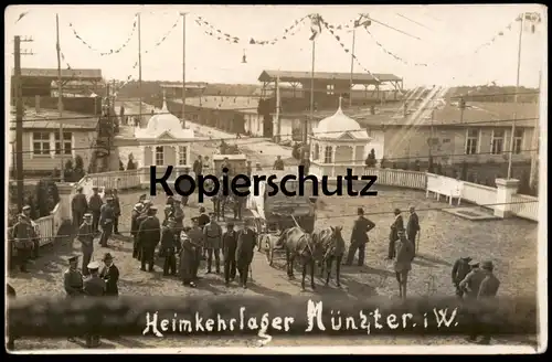 ALTE POSTKARTE MÜNSTER WESTFALEN HEIMKEHRLAGER SOLDATEN Soldat Uniform Lager Kutsche coach AK Ansichtskarte cpa postcard