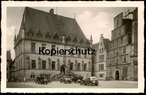 ALTE POSTKARTE OSNABRÜCK RATHAUS AUTOS AUTO OLDTIMER PKW MIT ANHÄNGER DKW FA 600 Ansichtskarte AK cpa postcard
