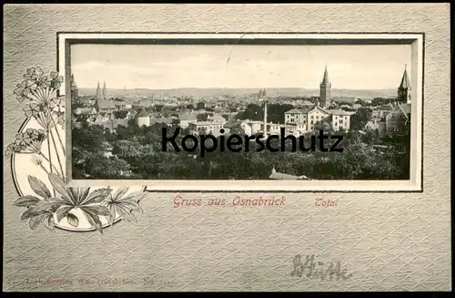 ALTE JUGENDSTIL POSTKARTE GRUSS AUS OSNABRÜCK TOTAL Panorama Gesamtansicht Totalansicht Ansichtskarte AK cpa postcard