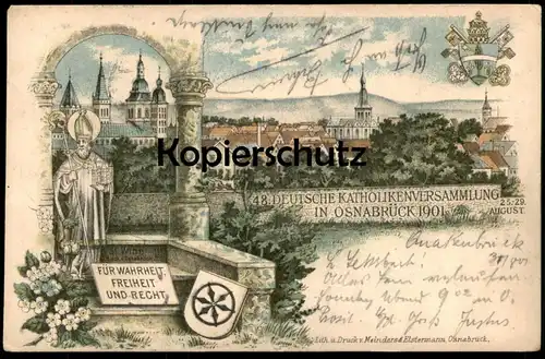 ALTE LITHO POSTKARTE 48. DEUTSCHE KATHOLIKENVERSAMMLUNG IN OSNABRÜCK 1901 25.-29. AUGUST Ansichtskarte AK cpa postcard