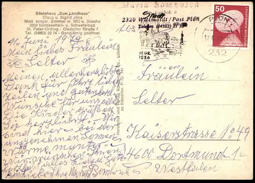 ÄLTERE POSTKARTE ST. PETER ORDING GÄSTEHAUS ZUM LANDHAUS CLAUS & SIGRID JÖNS Ansichtskarte AK postcard cpa