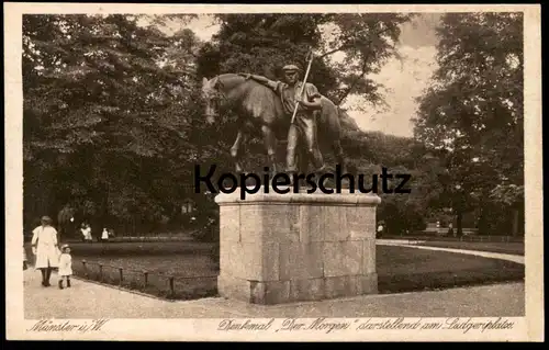 ALTE POSTKARTE MÜNSTER I. W. DENKMAL DER MORGEN DARSTELLEND AM LUDGERIPLATZ monument AK Ansichtskarte cpa postcard