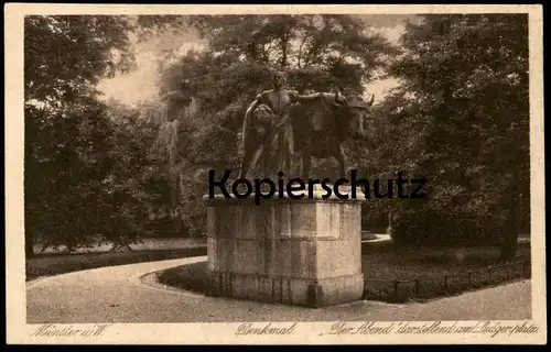 ALTE POSTKARTE MÜNSTER I. W. DENKMAL DER ABEND DARSTELLEND AM LUDGERIPLATZ monument AK Ansichtskarte cpa postcard