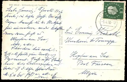 ÄLTERE POSTKARTE BAD MELLE GRÖNENBURG MIT TURNHALLE 1960 AK Ansichtskarte cpa postcard