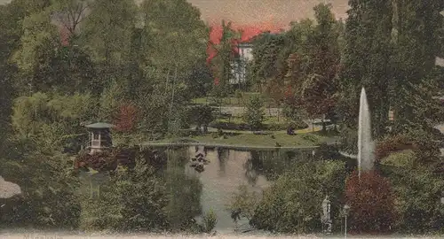 ALTE POSTKARTE MANNHEIM PARTIE AUS DEM STADTPARK PARK SPRINGBRUNNEN FONTAINE VERLAG MANNHEIMIA Ansichtskarte postcard AK