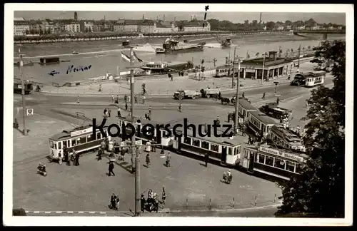 ALTE POSTKARTE MANNHEIM AUFFAHRT ZUR KURPFALZBRÜCKE MIT OEG BAHNHOF Frachtschiff Strassenbahn Esso tramway camion LKW