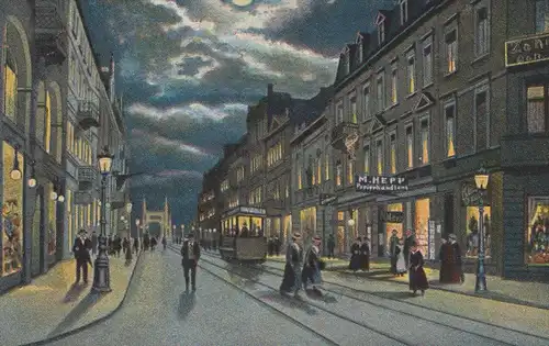 ALTE POSTKARTE MANNHEIM BEI NACHT BREITESTRASSE MONDSCHEINKARTE Knight nuit Strassenbahn tramway Ansichtskarte postcard