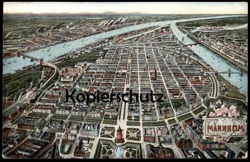 ALTE POSTKARTE MANNHEIM TOTALANSICHT PANORAMA Neckar Rhein Total Vogelschau Gesamtansicht AK Ansichtskarte postcard cpa