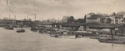 ALTE POSTKARTE MANNHEIM RHEINPARTIE FRACHTSCHIFF WAGGON EISENBAHN Zug Schiff Rhein Dampfer Hafen Ansichtskarte postcard