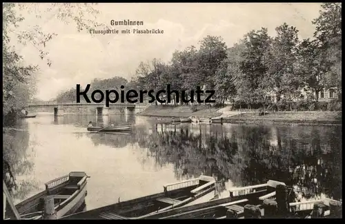 ALTE POSTKARTE GUMBINNEN FLUSSPARTIE MIT PISSABRÜCKE BOOTE GUSSEW GOESEV RUSSIA Russland cpa postcard AK Ansichtskarte