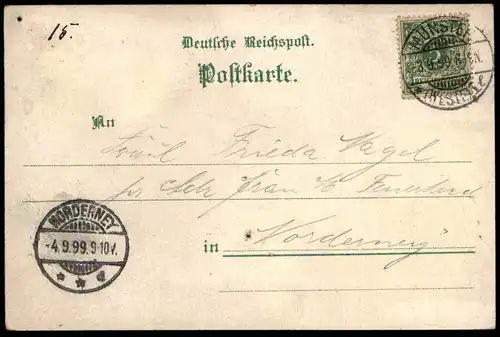 ALTE LITHO POSTKARTE GRUSS AUS DER KAISER FRIEDRICH HALLE NÄHE DER LAMBERTIKIRCHE ALTERFISCHMARKT MÜNSTER I.W. Billard