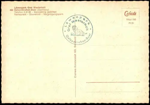 ÄLTERE POSTKARTE LÖWENPARK GRAF WESTERHOLT GELSENKIRCHEN-BUER LÖWENBABY Kegeln Kegelbahn ninepins postcard cpa postcard