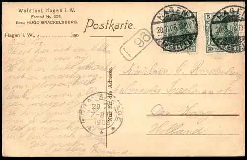 ALTE POSTKARTE WALDLUST IN HAGEN IN WESTFALEN BES. HUGO BRACKELSBERG AK cpa postcard Ansichtskarte