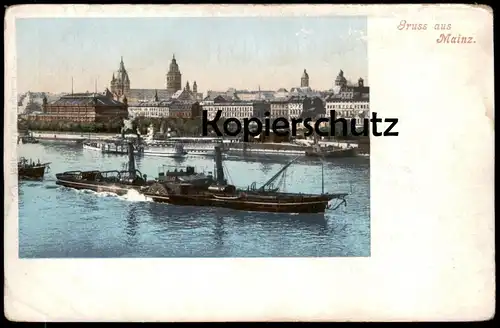 ALTE POSTKARTE GRUSS AUS MAINZ PANORAMA MIT RADDAMPFER Dampfer Schiff steam ship cpa AK Ansichtskarte postcard