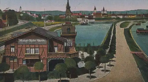 ALTE POSTKARTE MAINZ VON DER EISENBAHNBRÜCKE MIT WINTERHAFEN MAINZER RUDERVEREIN cpa AK Ansichtskarte postcard