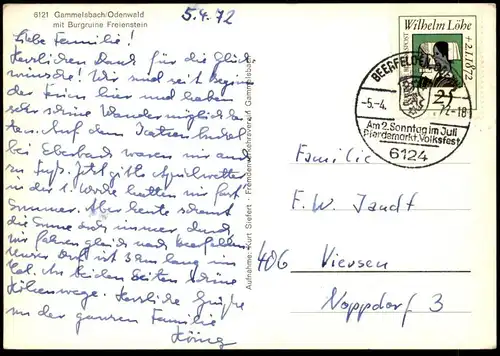 ÄLTERE POSTKARTE GAMMELSBACH ODENWALD MIT BURGRUINE FREIENSTEIN Beerfelden cpa postcard AK postcard