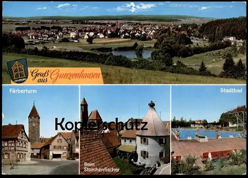 ÄLTERE POSTKARTE GRUSS AUS GUNZENHAUSEN STADTBAD BEIM STORCHENFISCHER FÄRBERTURM Bad pool piscine AK Ansichtskarte cpa